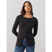 The Very Collection Womens Button-Through Ribbed Longline Top - Black