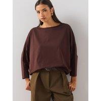 The Very Collection Womens Batwing Long Sleeve Cotton T-Shirt - Brown