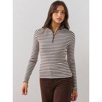 The Very Collection Womens Quarter Zip Funnel Neck Stripe Top