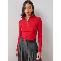 The Very Collection Womens Stripe Quarter Zip Long Sleeve Top - Red