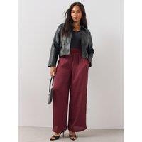 The Very Collection Womens Curve Textured Satin Draped Wide Leg Trousers - Burgundy