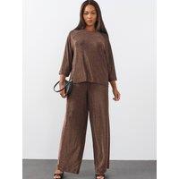 The Very Collection Womens Curve Lurex Wide Leg Trousers - Bronze