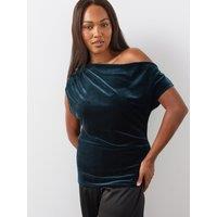 The Very Collection Womens Curve Off-The-Shoulder Velvet Top - Teal Green