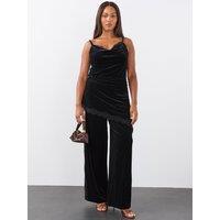 The Very Collection Womens Curve Velvet Lace Trim Asymmetric Hem Cami - Black