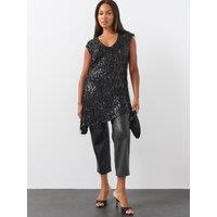 The Very Collection Womens Curve Sequin Asymmetric Hem Blouse - Black