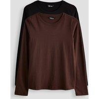 The Very Collection Womens 2 Pack Cotton-Rich Stretch Long Sleeve T-Shirts - Black/Brown