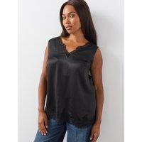 The Very Collection Womens Curve Satin Lace Trim Cami - Black