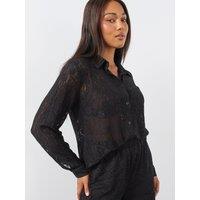 The Very Collection Womens Plus Size Lace Diamante Button-Through Shirt - Black