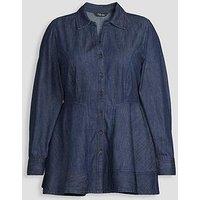 The Very Collection Curve Button Through Denim Peplum Shirt