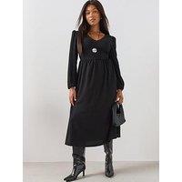 The Very Collection Curve V Neck Shirred Bust Midi Dress - Black
