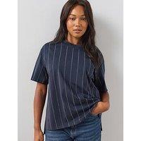 The Very Collection Curve Diamante Stripe T-Shirt - Navy