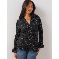 The Very Collection Womens Curve Ruched Button Through Shirt - Dot Print