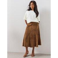 The Very Collection Curve Suedette Midi Skirt - Light Tan