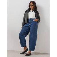 The Very Collection Curve High Waisted Barrel Leg Jean - Mid Wash