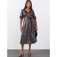 The Very Collection Womens Curve V Neck Tie Waist Midi Dress - Brown