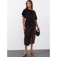 The Very Collection Womens Curve Off Shoulder Sequin Midi Dress - Burgundy
