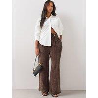 The Very Collection Womens Curve Pleat Detail Textured Wide Leg Trousers - Brown