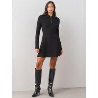 The Very Collection Womens Soft Touch Half-Zip Collared Skater Mini Dress - Black
