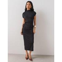 The Very Collection Womens High Neck Ruched Side Sleeveless Dress - Black