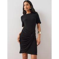 The Very Collection Womens Shimmer Gathered Mini T-Shirt Dress - Black