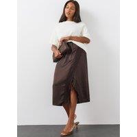 The Very Collection Womens Curve Lace Trim Midi Skirt - Brown