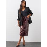 The Very Collection Womens Plus Size Faux Leather Elasticated Waist Midi Skirt - Burgundy