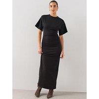 The Very Collection Draped Short Sleeve Ruched Side Midaxi Dress - Black
