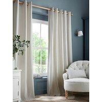 Laura Ashley Cornish Chenille Stripe Eyelet Curtains Slate Blue