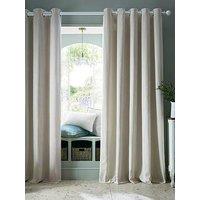 Laura Ashley Cornish Chenille Stripe Eyelet Curtains Natural