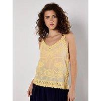 Apricot Embroidered Crochet Inserts Top - Yellow