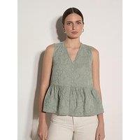 Apricot Corded Embroidery Peplum Top - Mint