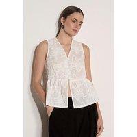 Apricot Corded Embroidery Peplum Top - White