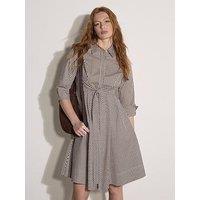 Apricot Tie Front Stripe Cotton Shirt Dress- Brown