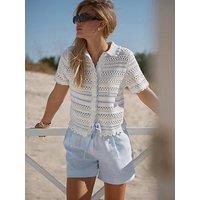 Mint Velvet Blue Tipped Pointelle Top - White