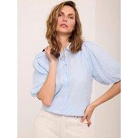 Mint Velvet Blue Ramie Puff Sleeve Top