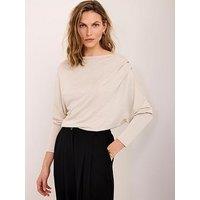 Mint Velvet Neutral Metallic Ruched Ls Top