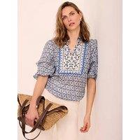 Mint Velvet Floral Print Puff Blouse - Blue