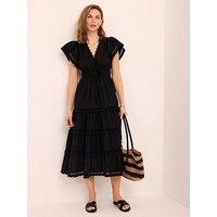 Mint Velvet Cotton Ruffle Maxi Dress - Black