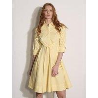 Apricot Tie Front Stripe Cotton Shirt Dress- Yellow