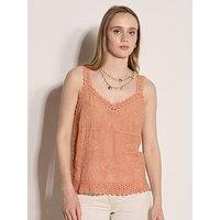 Apricot Embroidered Crochet Inserts Top - Orange