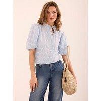 Mint Velvet Jacquard Puff Blouse - Blue