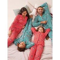 The Very Collection Mens Family Christmas Pyjama Stripe Present Jersey Revere Set - Green