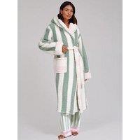 Loungeable Sherpa Stripe Hooded Midi Dressing Gown