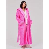 Loungeable Sherpa Maxi Dressing Gown With Luxury Fleece Lined Hood - Pink