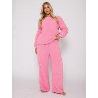 Loungeable Sherpa Jumper & Wide Leg Lounge Set - Pink