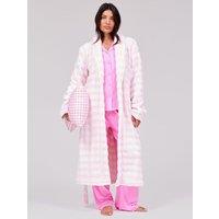 Loungeable Womens Bubble Cut Shawl Collar Midi Dressing Gown - Pink