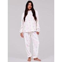 Loungeable Stripe Bow Bubble Cut Hoodie With Jogger Twosie - Pink