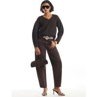 River Island Womens Ribbed V-Neck Relaxed Jumper - Brown