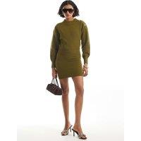 River Island Womens Shoulder Button Ribbed Mini Jumper Dress - Green