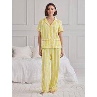 Chelsea Peers Cotton Cheesecloth Wiggle Stripe Long Pyjama Set - Yellow